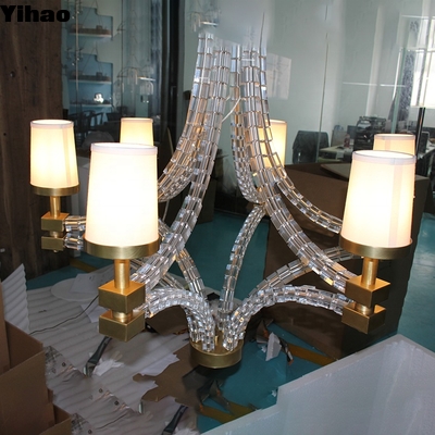 खरीदें Handmade Brass 6-Light Chandelier with White Fabric Shades ऑनलाइन निर्माण