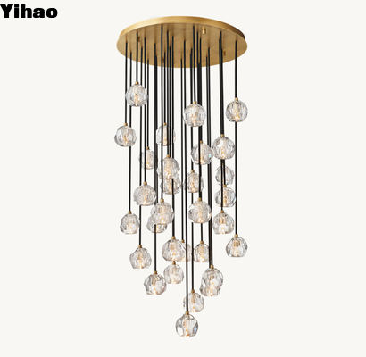 Boule De Cristal Clear Glass Round Cluster Custom Made Chandelier 30'' विंटेज फिनिश के साथ