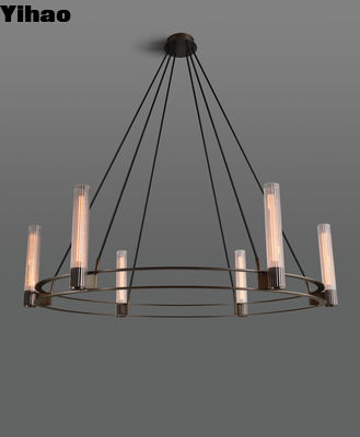 ठोस पीतल Pastis परिपत्र झूमर 2228 48 व्यास X 60 OAH Reeded बोरोसिलिकेट ग्लास